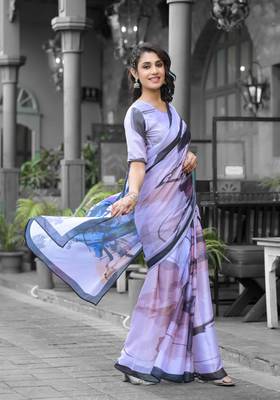 Stylish casual light purple imported georgette fancy saree 3