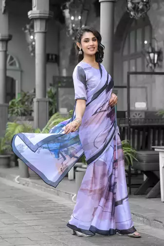 Stylish casual light purple imported georgette fancy saree