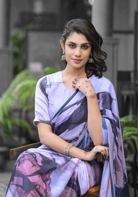 Stylish casual light purple imported georgette fancy saree 4