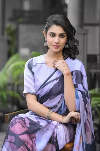 Stylish casual light purple imported georgette fancy saree
