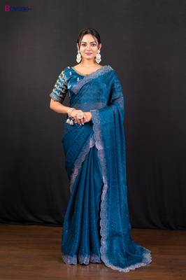 Blue jimmy choo saree with intricate silver embellishments and beautiful curve border 1