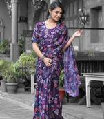 Stylish casual purple imported georgette fancy saree