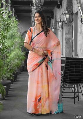 Stylish casual orange imported georgette fancy saree 1