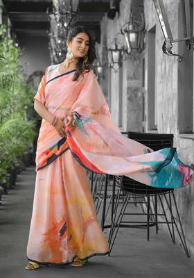 Stylish casual orange imported georgette fancy saree 2