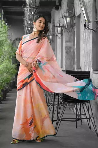 Stylish casual orange imported georgette fancy saree