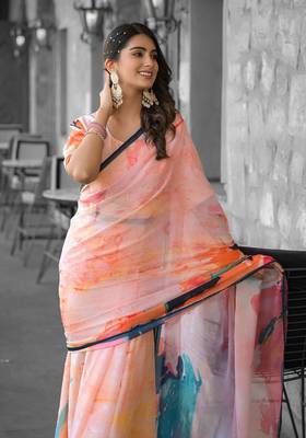 Stylish casual orange imported georgette fancy saree 3