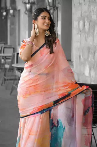 Stylish casual orange imported georgette fancy saree