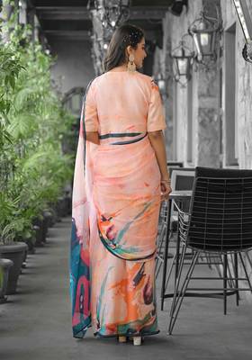 Stylish casual orange imported georgette fancy saree 4