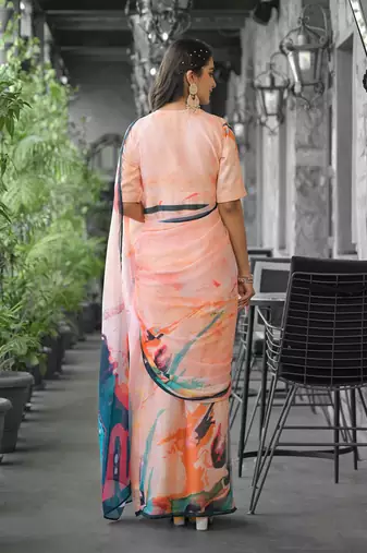 Stylish casual orange imported georgette fancy saree