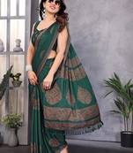 Poly chiffon bottle green  printed saree with blouse piece