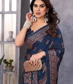 Poly chiffon teal printed saree with blouse piece