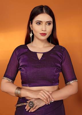Silk blend purple mirror work saree with blouse piece 5