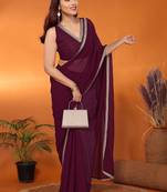 Pure georgette wine beads and stones saree with blouse piece