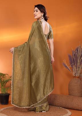 Tissue mhendi beads and stones saree with blouse piece 4