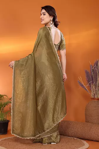 Tissue mhendi beads and stones saree with blouse piece
