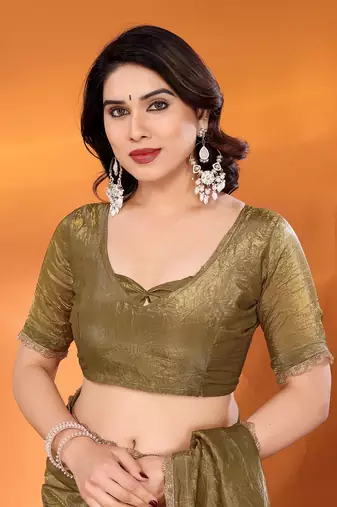 Tissue mhendi beads and stones saree with blouse piece