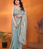 Tissue  skyblue sequinned saree with blouse piece