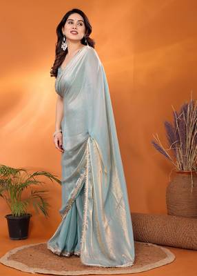 Tissue  skyblue sequinned saree with blouse piece 3