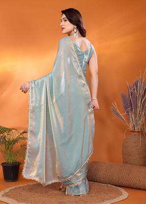 Tissue  skyblue sequinned saree with blouse piece 4