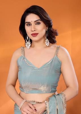Tissue  skyblue sequinned saree with blouse piece 5