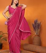 Satin rani beads and stones saree with blouse piece