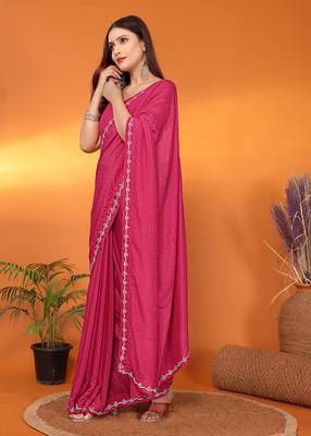 Satin rani beads and stones saree with blouse piece 2