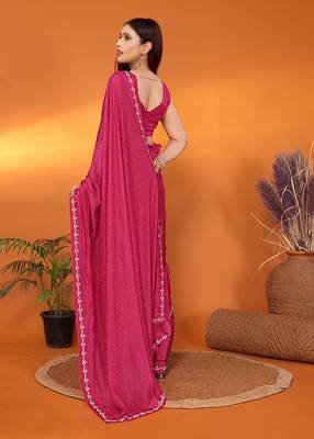 Satin rani beads and stones saree with blouse piece 4