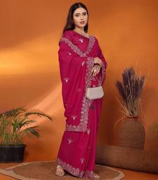 Pure georgette rani sequinned saree with blouse piece