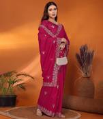 Pure georgette rani sequinned saree with blouse piece