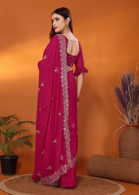 Pure georgette rani sequinned saree with blouse piece 4