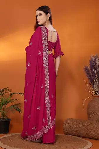 Pure georgette rani sequinned saree with blouse piece