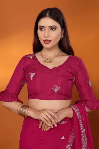 Pure georgette rani sequinned saree with blouse piece