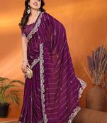 Satin wine sequinned saree with blouse piece