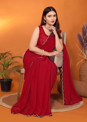 Pure georgette maroon beads and stones saree with blouse piece 1