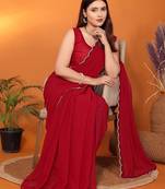 Pure georgette maroon beads and stones saree with blouse piece