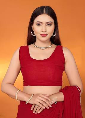 Pure georgette maroon beads and stones saree with blouse piece 5