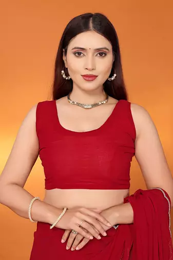 Pure georgette maroon beads and stones saree with blouse piece