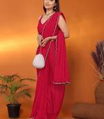 Pure georgette pink beads and stones saree with blouse piece
