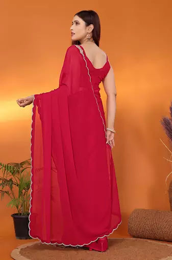 Pure georgette pink beads and stones saree with blouse piece