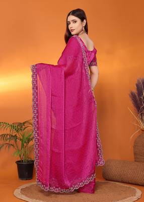 Silk blend pink beads and stones saree with blouse piece 4