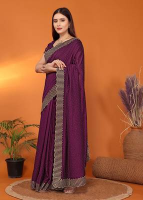 Silk blend wine embroidered saree with blouse piece 3