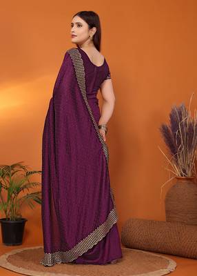 Silk blend wine embroidered saree with blouse piece 4
