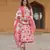 women red floral anarkali kurta pant and dupatta set