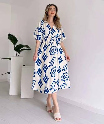 jaipuri cotton base party wear summer special blue gown dress 1
