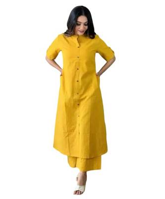 Yellow katha cotton kurta and palazzo set 1