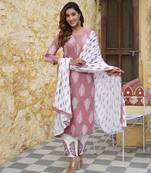 women mauve paisley straight kurta palazzo and dupatta set