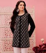 Hand embroidered black pure cotton lucknowi chikankari straight shirt