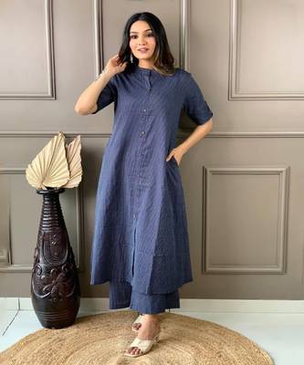 Blue katha cotton kurta and palazzo set 1
