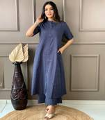 Blue katha cotton kurta and palazzo set