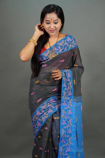 Blue Handloom Cotton Silk Saree